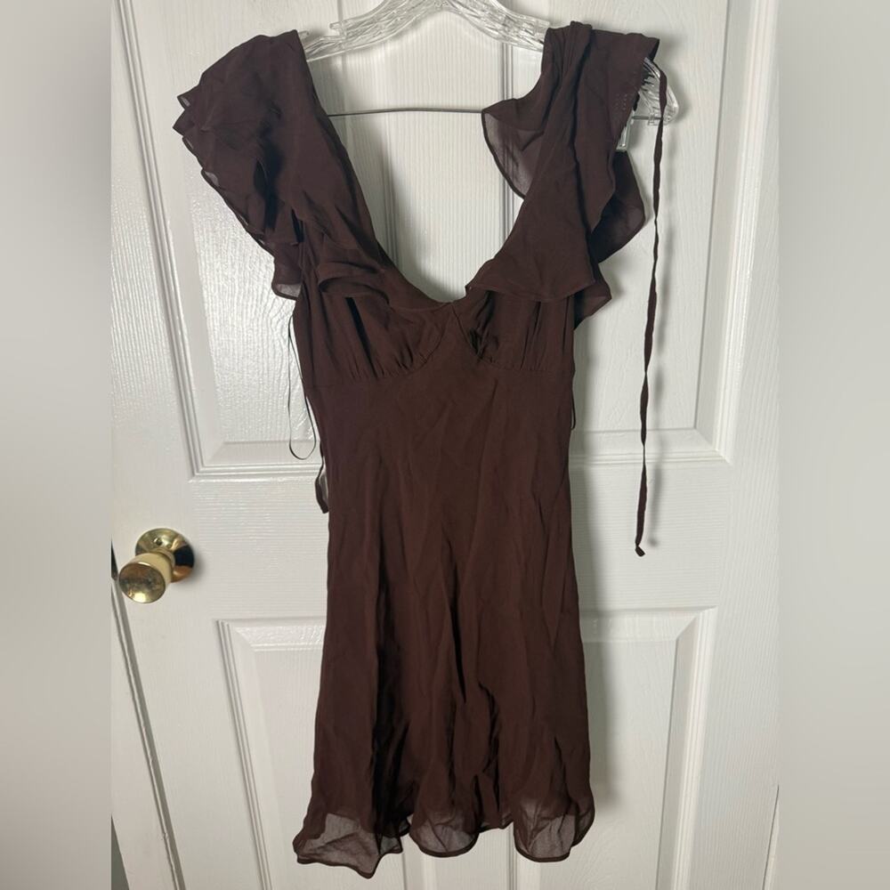 Reformation Arni Mini Dress in Cafe Brown 2 - Picture 2 of 7